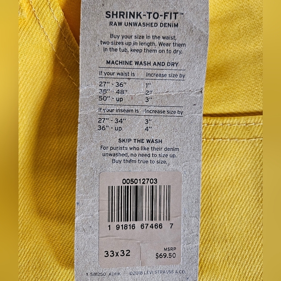 Levi's 501 Yellow Jeans NWT - Picture 9 of 16